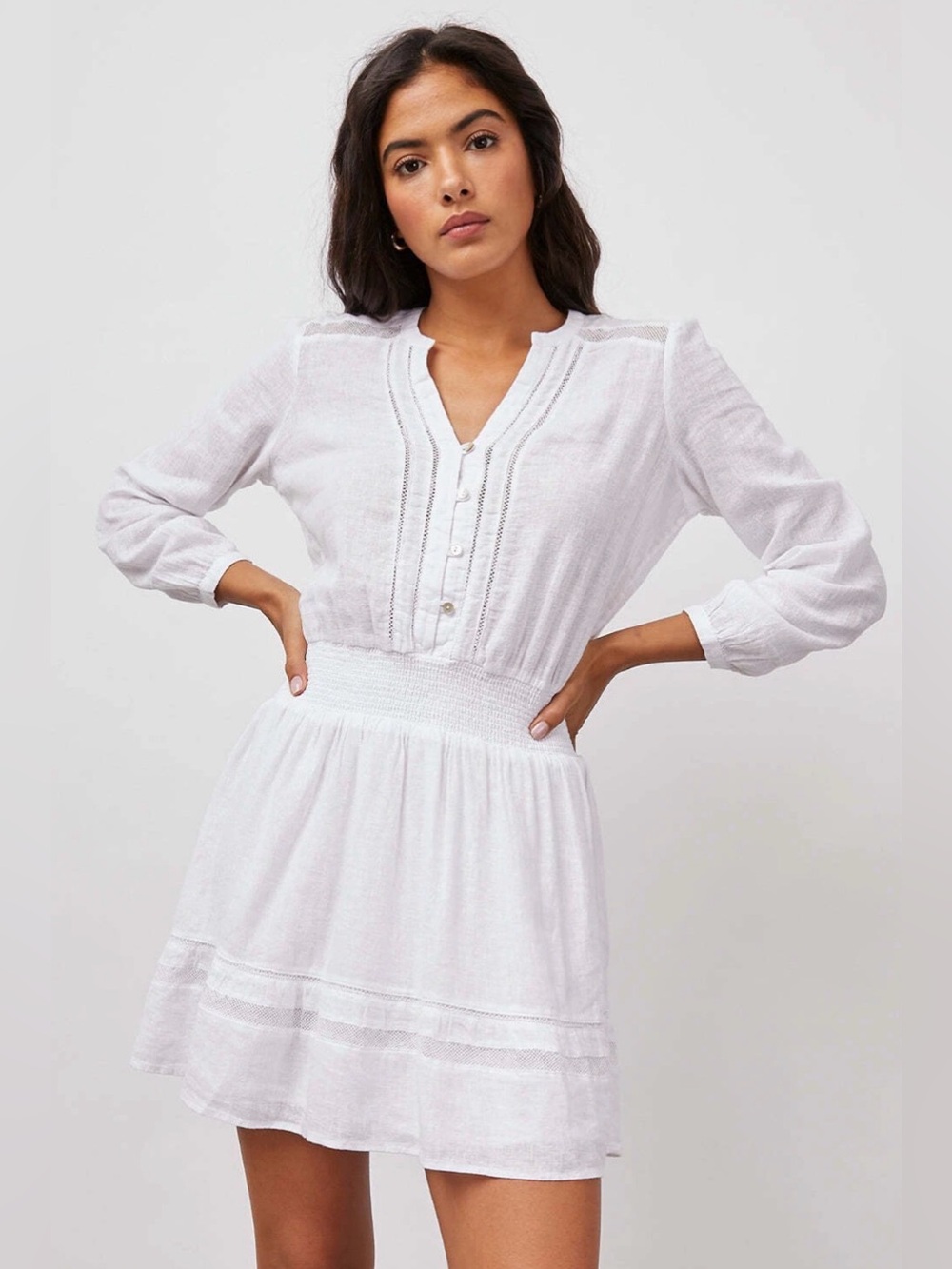 Rails Jasmine Dress white linen blend long sleeve mini size Medium
